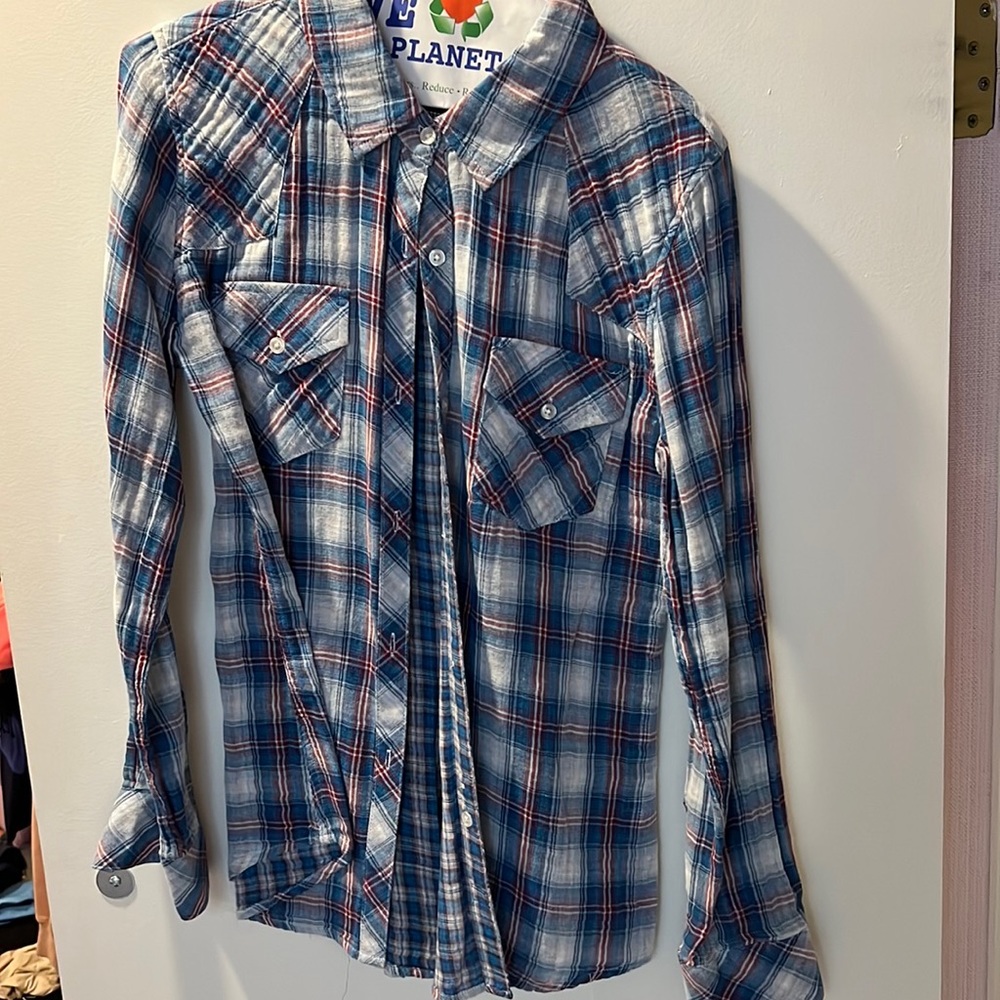 Reversible blue and red patterned flannel size M